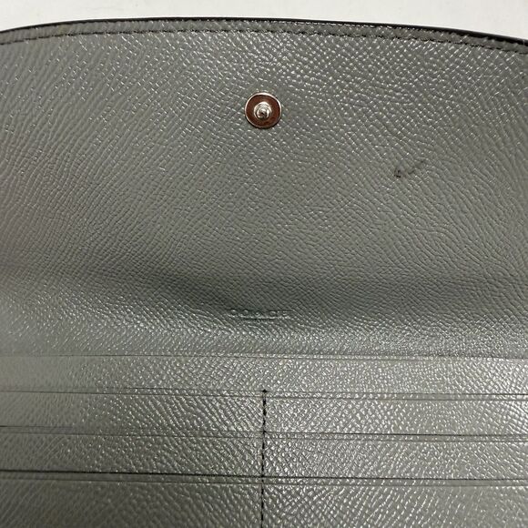 Coach Pebbled Gray Leather Slim Envelope Wallet Clutch snap closure - Picture 8 of 14